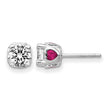 Cheryl M Sterling Silver Rhodium-plated Brilliant-cut Lab Created Ruby and Brilliant-cut White CZ with Heart Sides Stud Post Earrings - Birthstone Company