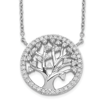 Cheryl M Sterling Silver Rhodium-plated Brilliant-cut CZ Tree Of Life 18 Inch Necklace