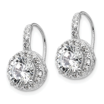 Cheryl M Sterling Silver Rhodium-plated Brilliant-cut Round CZ Halo Kidney Wire Dangle Earrings - Birthstone Company