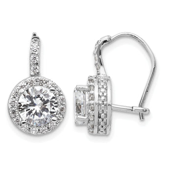 Cheryl M Sterling Silver Rhodium-plated Brilliant-cut Round CZ Halo Kidney Wire Dangle Earrings - Birthstone Company