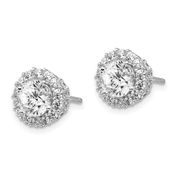 Cheryl M Sterling Silver Rhodium-plated Brilliant-cut CZ Round Halo Post Earrings - Birthstone Company