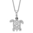 Cheryl M Sterling Silver Rhodium-plated Brilliant-cut Black Glass and Brilliant-cut White CZ Filigree Turtle 18 Inch Necklace