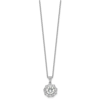 Cheryl M Sterling Silver Rhodium-plated Brilliant-cut and Emerald-cut CZ Halo 18 Inch Necklace
