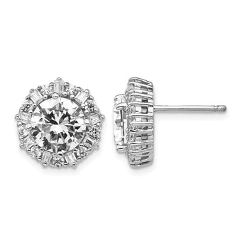 Cheryl M Sterling Silver Rhodium-plated Fancy Brilliant-cut and Emerald-cut CZ Halo Post Earrings - Birthstone Company