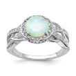 Cheryl M Sterling Silver Rhodium-plated Cabochon Lab Created Opal and Brilliant-cut CZ Woven Pattern Ring
