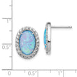 Cheryl M Sterling Silver Rhodium-plated Cabochon Lab Created Blue Opal and Brilliant-cut CZ Oval Post Earrings