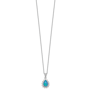 Cheryl Sterling Silver Rhodium-Plated Necklace with Lab Blue Opal and CZ Accents