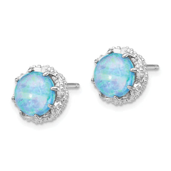 Cheryl 925 Sterling Silver Rhodium-Plated Lab Created Blue Opal & CZ Stud Earrings