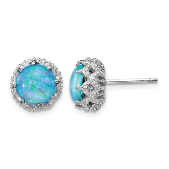 Cheryl 925 Sterling Silver Rhodium-Plated Lab Created Blue Opal & CZ Stud Earrings - Birthstone Company
