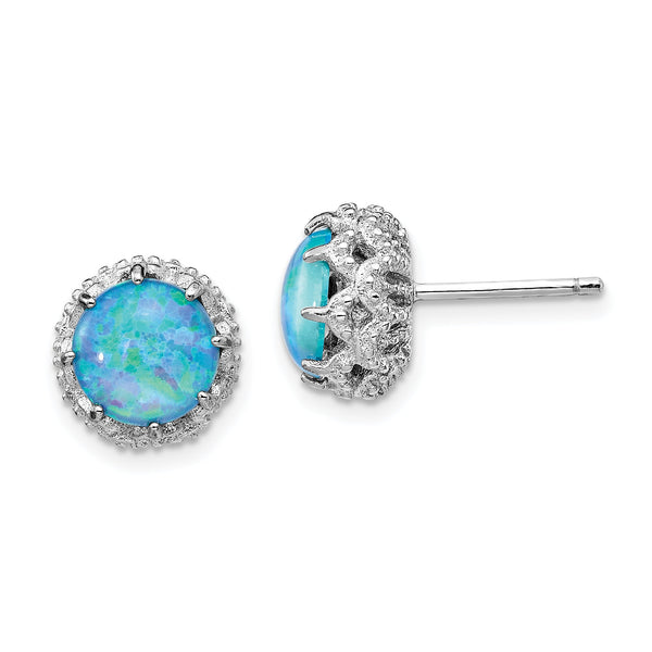 Cheryl 925 Sterling Silver Rhodium-Plated Lab Created Blue Opal & CZ Stud Earrings