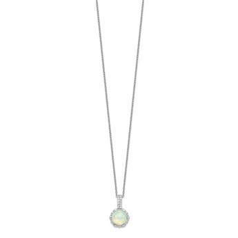 Cheryl Elegant Sterling Silver Opal and CZ Necklace with Polished Finish