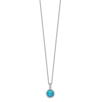 Sterling Silver Opal CZ Necklace with Polished Rhodium