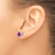 Cheryl M Sterling Silver Rhodium-plated Brilliant-cut Lab Created Ruby and Brilliant-cut White CZ Round Halo Post Earrings - Birthstone Company