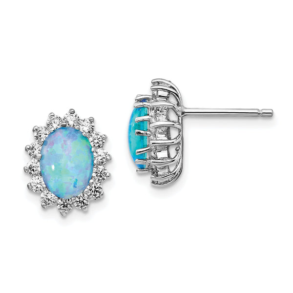 Cheryl Sterling Silver Opal & CZ Button Earrings with Rhodium Finish