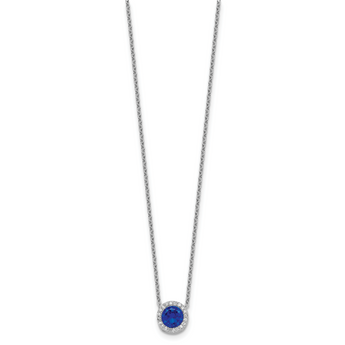 Cheryl Sterling Silver Halo Necklace with Dark Blue Spinel and CZ Stones