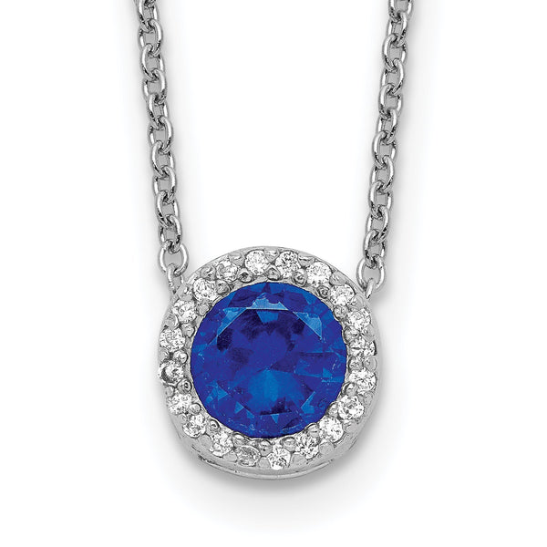 Cheryl Sterling Silver Halo Necklace with Dark Blue Spinel and CZ Stones