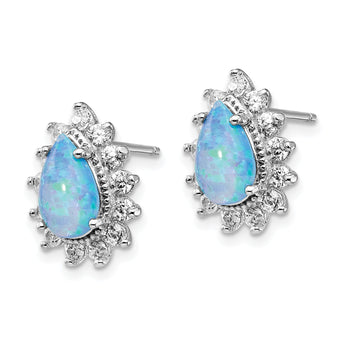 925 Sterling Silver Rhodium-Plated Blue Opal & CZ Teardrop Earrings Gift Ready
