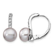 Cheryl M Sterling Silver Rhodium-plated Grey Freshwater Cultured Pearl and Brilliant-cut CZ Leverback Earrings - Birthstone Company