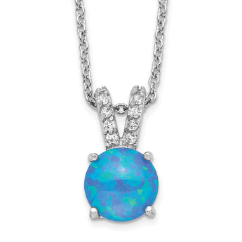 Sterling Silver Blue Opal CZ Necklace Elegant Polished Finish