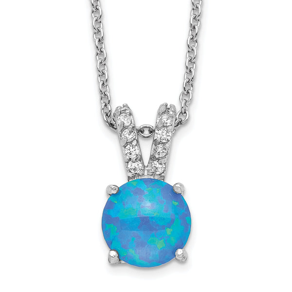 Sterling Silver Blue Opal CZ Necklace Elegant Polished Finish