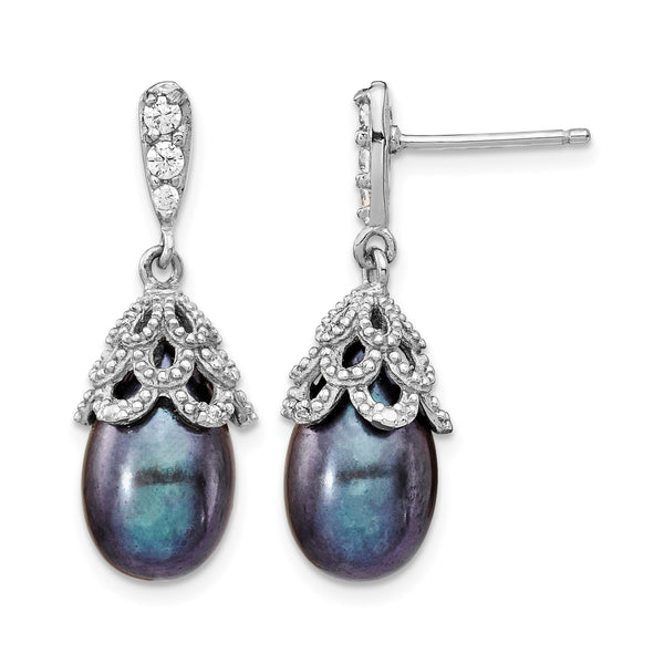 Cheryl Sterling Silver Rhodium Teardrop Pearl & CZ Dangle Earrings Elegant & Gift-Ready - Birthstone Company
