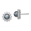 Cheryl Sterling Silver CZ & Black Freshwater Pearl Post Earrings Polished