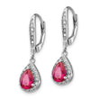Cheryl M Sterling Silver Rhodium-plated Brilliant-cut Lab Created Ruby and Brilliant-cut White CZ Teardrop Leverback Dangle Earrings - Birthstone Company