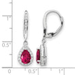 Cheryl M Sterling Silver Rhodium-plated Brilliant-cut Lab Created Ruby and Brilliant-cut White CZ Teardrop Leverback Dangle Earrings - Birthstone Company