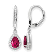 Cheryl M Sterling Silver Rhodium-plated Brilliant-cut Lab Created Ruby and Brilliant-cut White CZ Teardrop Leverback Dangle Earrings - Birthstone Company