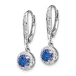 Cheryl M Sterling Silver Rhodium-plated Brilliant-cut Lab Created Dark Blue Spinel and Brilliant-cut White CZ Round Halo Leverback Dangle Earrings - Birthstone Company