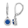 Cheryl M Sterling Silver Rhodium-plated Brilliant-cut Lab Created Dark Blue Spinel and Brilliant-cut White CZ Round Halo Leverback Dangle Earrings - Birthstone Company