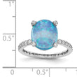 Cheryl M Sterling Silver Rhodium-plated Cabachon Lab Created Blue Opal and Brilliant-cut CZ Oval with Side Stones Ring