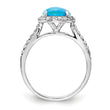 Cheryl M Sterling Silver Rhodium-plated Cabochon Lab Created Blue Opal and Brilliant Cut CZ Halo with Side Stones Ring