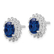 Cheryl M Sterling Silver Rhodium-plated Brilliant-cut Lab Created Dark Blue Spinel and Brilliant-cut White CZ Oval Halo Post Earrings - Birthstone Company