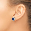 Cheryl M Sterling Silver Rhodium-plated Brilliant-cut Lab Created Dark Blue Spinel and Brilliant-cut White CZ Oval Halo Post Earrings - Birthstone Company