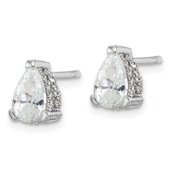 Cheryl M Sterling Silver Rhodium-plated Brilliant-cut Pear Shaped CZ with Pav‚ Gallery Post Stud Earrings