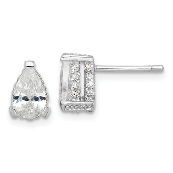 Cheryl M Sterling Silver Rhodium-plated Brilliant-cut Pear Shaped CZ with Pav‚ Gallery Post Stud Earrings