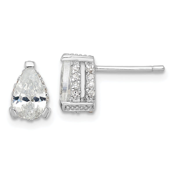 Cheryl M Sterling Silver Rhodium-plated Brilliant-cut Pear Shaped CZ with Pav‚ Gallery Post Stud Earrings
