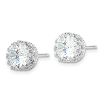 Cheryl M Sterling Silver Rhodium-plated Brilliant-cut CZ 8mm Crown Post Stud Earrings