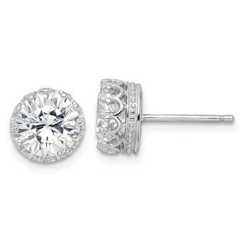 Cheryl M Sterling Silver Rhodium-plated Brilliant-cut CZ 8mm Crown Post Stud Earrings