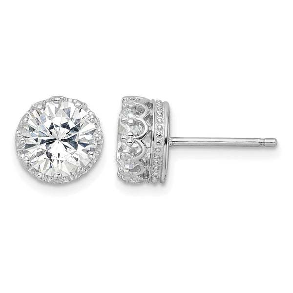 Cheryl M Sterling Silver Rhodium-plated Brilliant-cut CZ 8mm Crown Post Stud Earrings - Birthstone Company