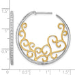 Cheryl M Sterling Silver Rhodium-plated and Gold-plated Brilliant-cut CZ Swirl Round Post Hoop Earrings - Birthstone Company