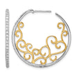 Cheryl M Sterling Silver Rhodium-plated and Gold-plated Brilliant-cut CZ Swirl Round Post Hoop Earrings - Birthstone Company