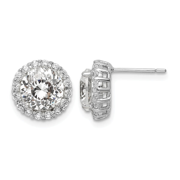 Cheryl M Sterling Silver Rhodium-plated 100 Facet & Brilliant-cut Round CZ Halo Post Earrings - Birthstone Company