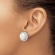 Cheryl M Sterling Silver Rhodium-plated 12mm Button Freshwater Cultured Pearl and Brilliant-cut CZ Halo Post Earrings - Birthstone Company
