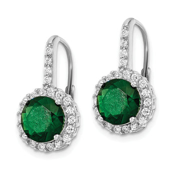Cheryl M Sterling Silver Rhodium-plated Brilliant-cut Green Glass and Brilliant-cut White CZ Halo Leverback Earrings - Birthstone Company