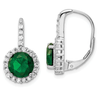 Cheryl M Sterling Silver Rhodium-plated Brilliant-cut Green Glass and Brilliant-cut White CZ Halo Leverback Earrings