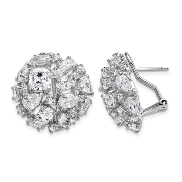 Cheryl M Sterling Silver Rhodium-plated Cushion-cut Marquise-cut & Brilliant-cut CZ Cluster Dome Post Omega Back Earrings - Birthstone Company