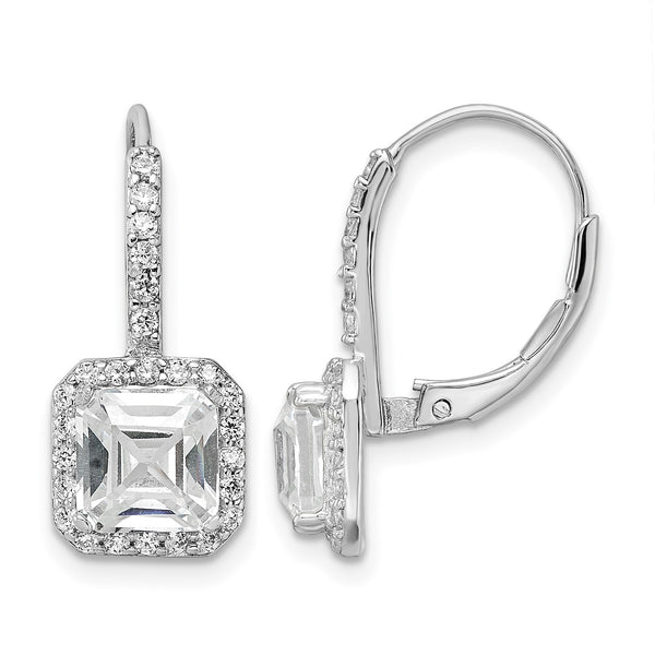 Cheryl M Sterling Silver Rhodium-plated Brilliant-cut and Asscher-cut CZ Leverback Earrings - Birthstone Company
