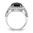 Cheryl M Sterling Silver Rhodium-plated Checker-cut Black CZ and Brilliant-cut White CZ Oval Halo Ring